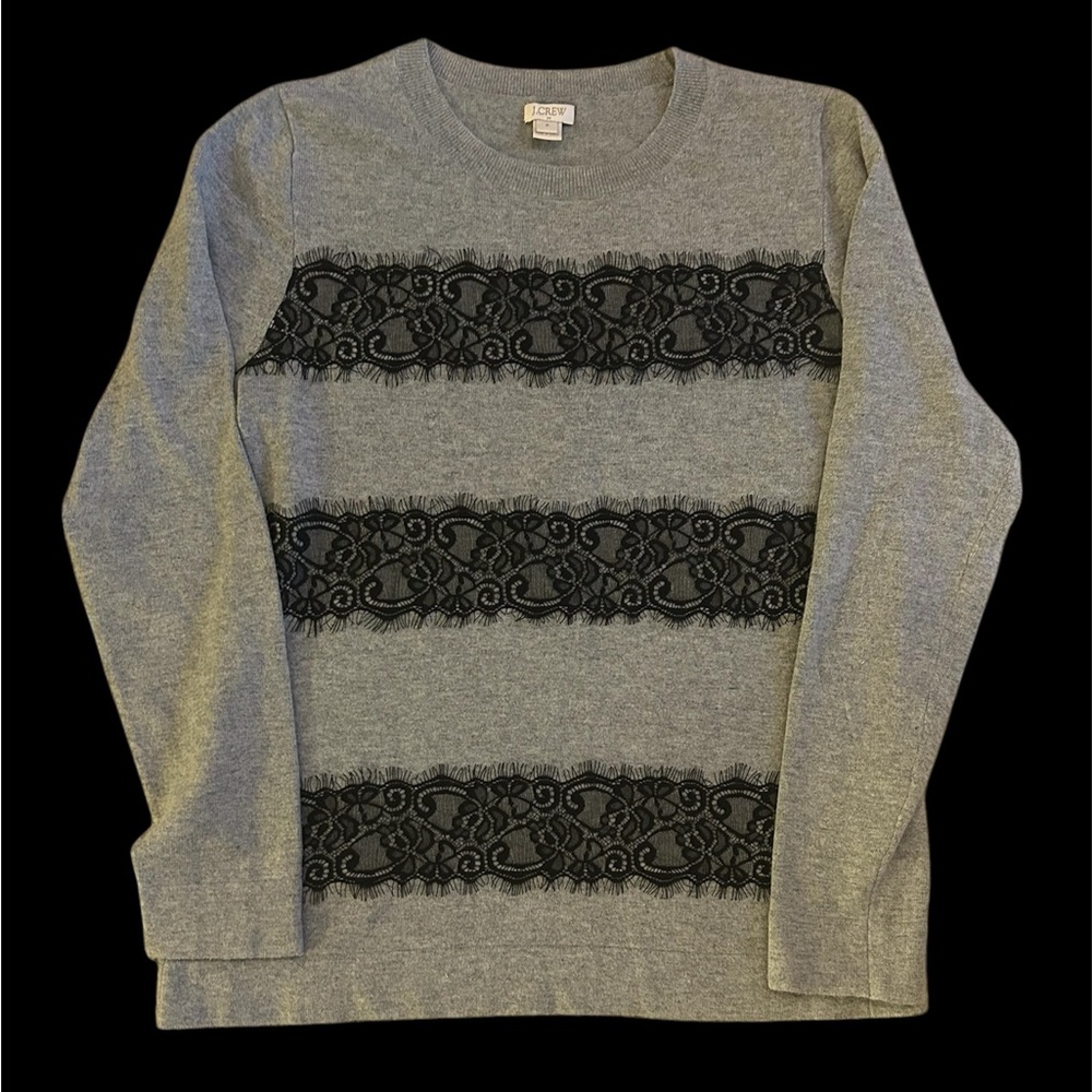 J Crew Sweater with Black Lace Accents